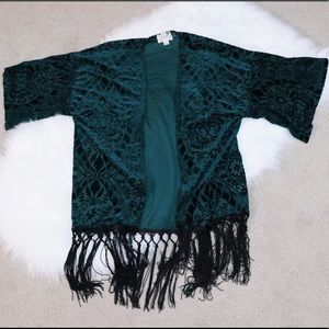 Emerald Green Velvet Detail Tassel Pacsun Kimono